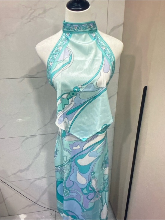 Emilio Pucci Dresses & Skirts - Emilio Pucci Aqua-Turquoise Silk Backless Halter Dress